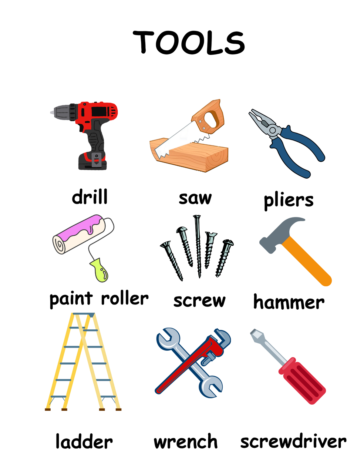 Tools Vocabulary Printable Flashcard & Poster Set | Montessori Digital Download