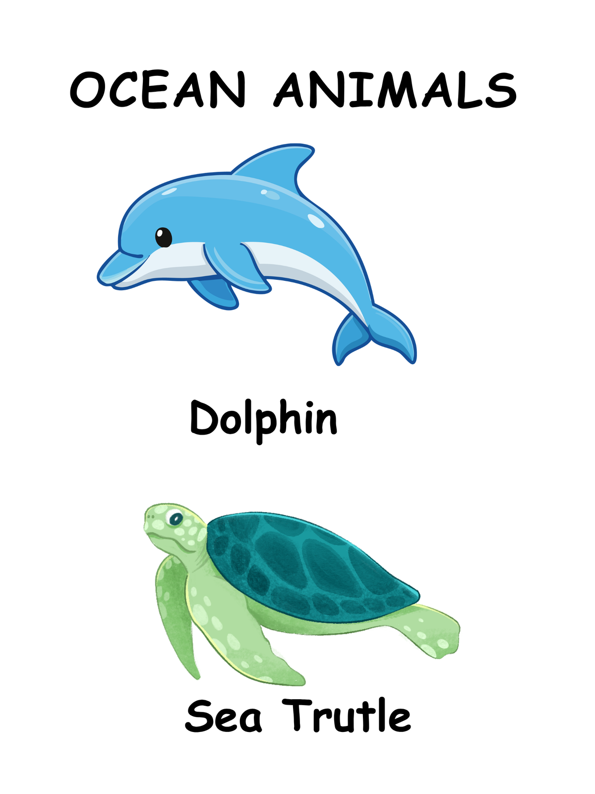 Ocean Animals A4 Poster & Flashcards Set | Printable Montessori Learning Cards