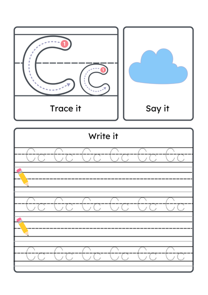 Alphabet Handwriting & Tracing Worksheets | A–Z Letter Practice Set for Toddlers & Preschoolers