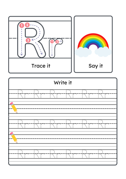 Alphabet Handwriting & Tracing Worksheets | A–Z Letter Practice Set for Toddlers & Preschoolers