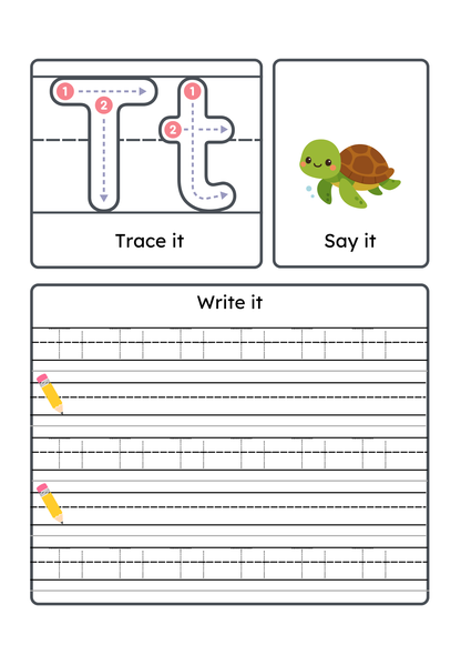 Alphabet Handwriting & Tracing Worksheets | A–Z Letter Practice Set for Toddlers & Preschoolers