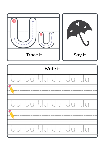 Alphabet Handwriting & Tracing Worksheets | A–Z Letter Practice Set for Toddlers & Preschoolers
