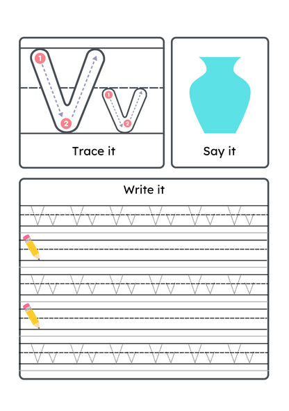 Alphabet Handwriting & Tracing Worksheets | A–Z Letter Practice Set for Toddlers & Preschoolers