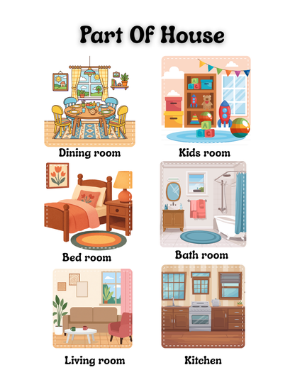 Parts of a House Learning Cards | Home Vocabulary & Room Matching Activity | Digital Download