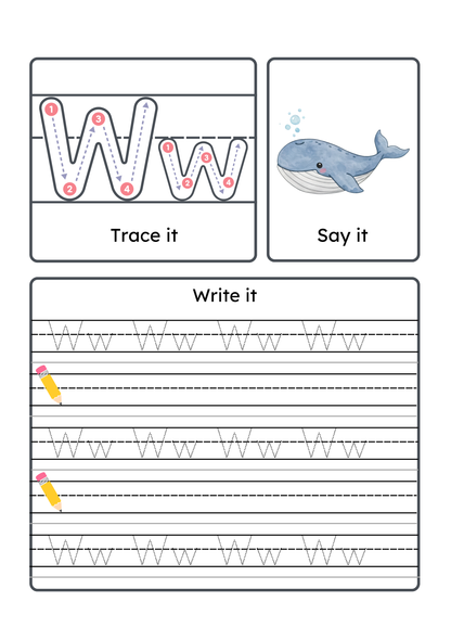 Alphabet Handwriting & Tracing Worksheets | A–Z Letter Practice Set for Toddlers & Preschoolers