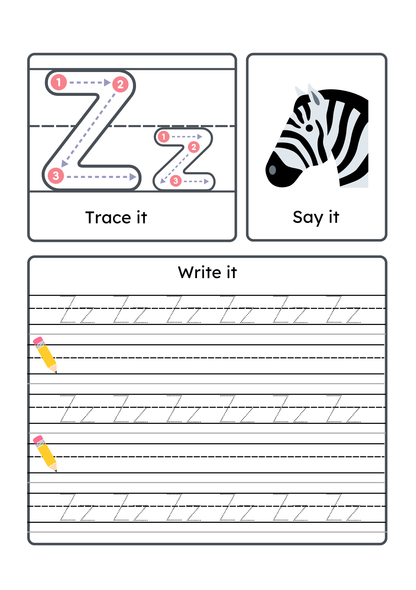 Alphabet Handwriting & Tracing Worksheets | A–Z Letter Practice Set for Toddlers & Preschoolers