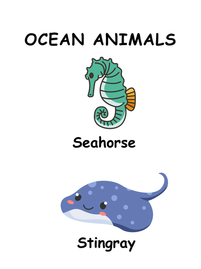 Ocean Animals A4 Poster & Flashcards Set | Printable Montessori Learning Cards