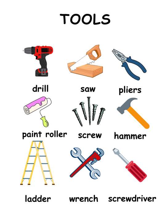 Tools Vocabulary Printable Flashcard & Poster Set | Montessori Digital Download