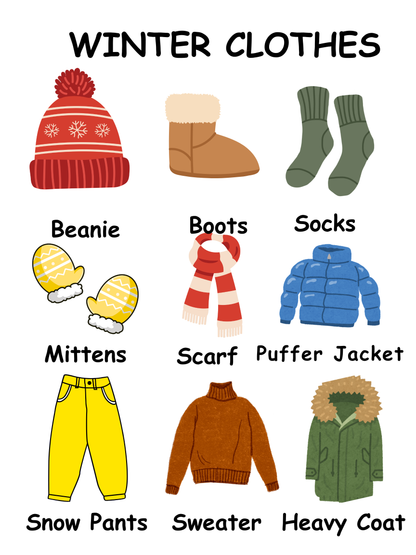 Winter Clothes Printable  Poster US Letter