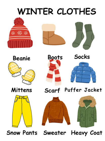 Winter Clothes Printable  Poster US Letter