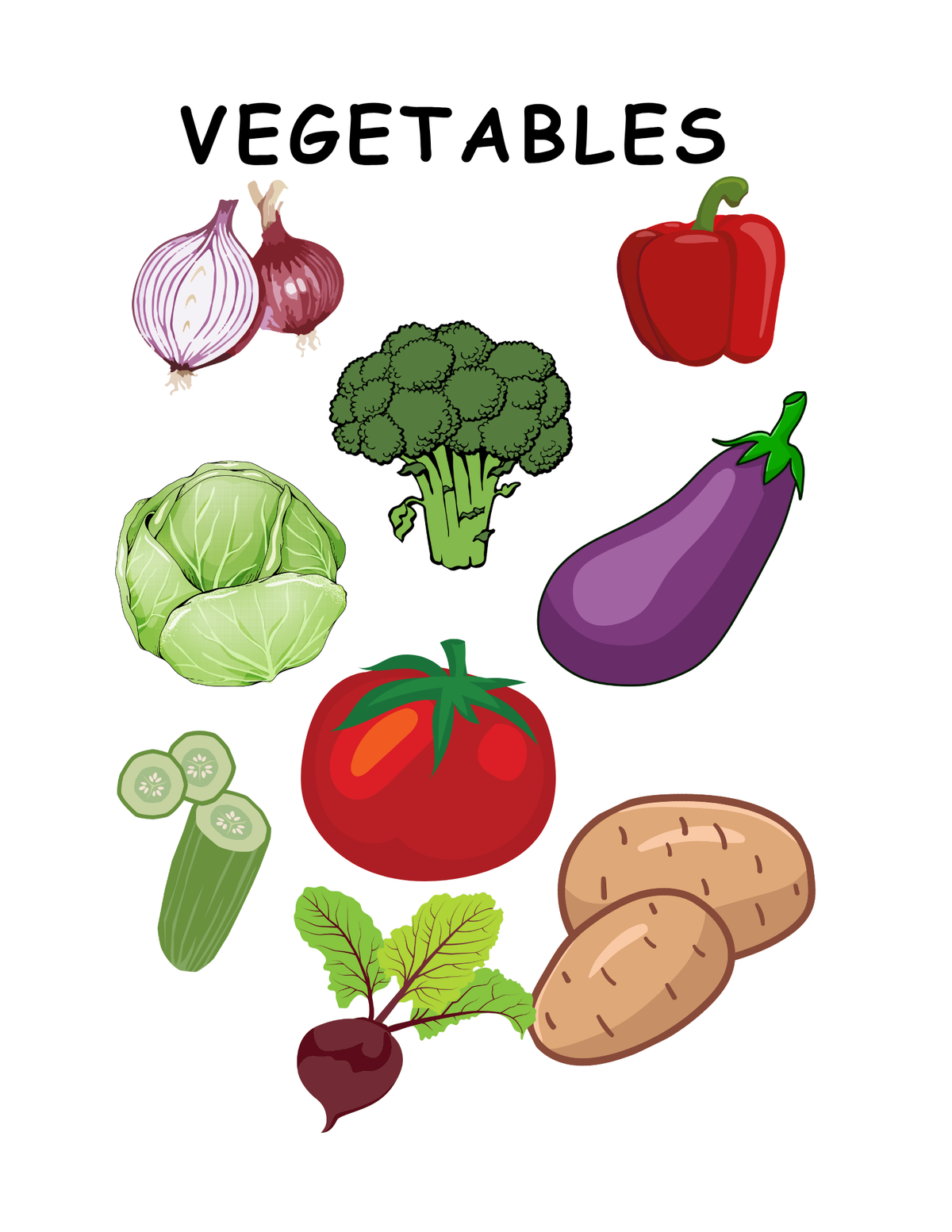 Vegetable Poster Chart,Printable Food Education Wall  Art , US Letter Healthy Eating Classroom Decor