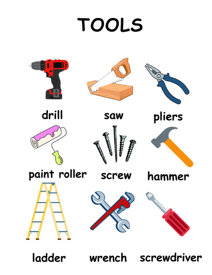 Tools Vocabulary Printable Flashcard & Poster Set | Montessori Digital Download