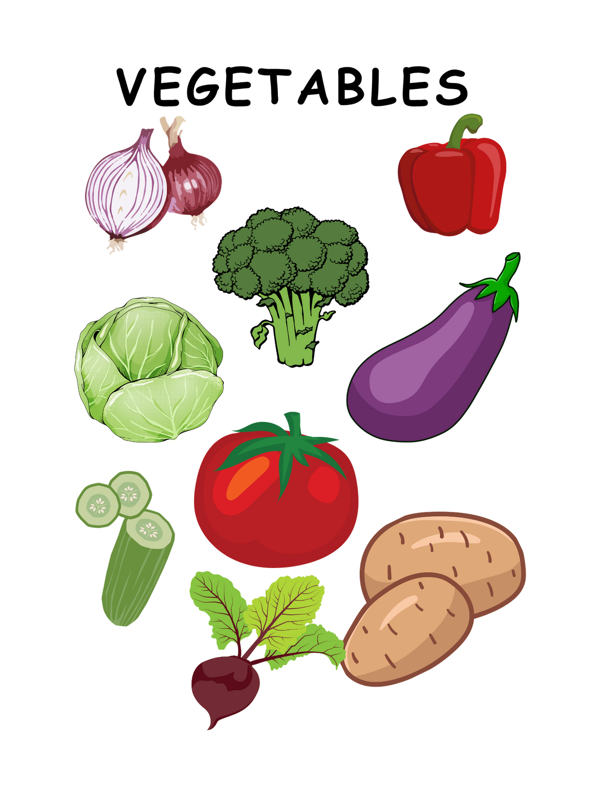 Vegetable Poster Chart,Printable Food Education Wall  Art , US Letter Healthy Eating Classroom Decor